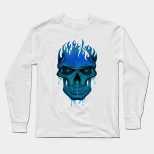 Flame Skull - Blue Long Sleeve T-Shirt